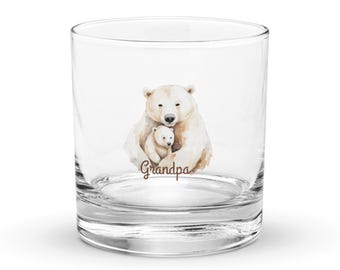 Grandpa bear rocks glass, bear glass, fathers day gift for grandpa, birthday gift for him, cozy bear Grandparent gift, home bar glass