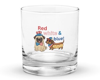 Vaso de roca rojo, blanco y azul, regalo patriótico para amantes de los perros, vaso para cachorros del 4 de julio, decoración americana para mascotas, lindo regalo de verano para perros