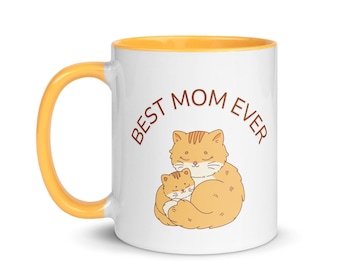Best Mom mug with color inside, cat lover gift for mom, mothers day cat owner gift, birthday gift for her, cute mug for mom, cat coffee mug