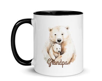 Grandpa bear mug with color inside, bear coffee mug, fathers day gift for grandpa, birthday gift for him, cozy bear mug, Grandparent gift