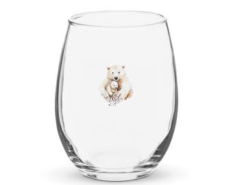 Dad bear stemless wine glass, bear drink glass, fathers day gift for dad, birthday gift for dad, gift for him, cozy bear glass, dad gift