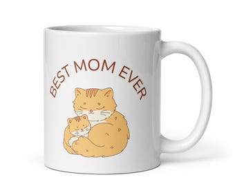 Best Mom white glossy mug, cat lover gift for mom, mothers day cat owner gift, birthday gift for her, cute mug for mom, cat coffee mug