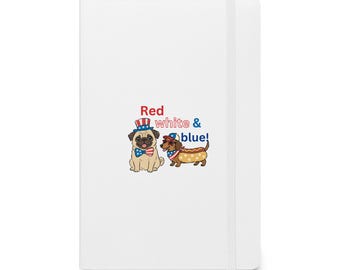 Cuaderno de tapa dura rojo, blanco y azul, regalo patriótico para amantes de los perros, diario para cachorros del 4 de julio, decoración americana para mascotas, lindo regalo de verano para perros