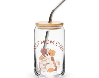 Best Mom ever can-shaped glass, dog lover gift for mom, mothers day dog owner gift, birthday gift for her, cute glass for mom