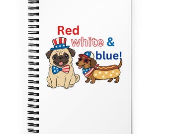 Cuaderno espiral rojo, blanco y azul, regalo patriótico para amantes de los perros, diario para cachorros del 4 de julio, decoración americana para mascotas, lindo regalo de verano para perros