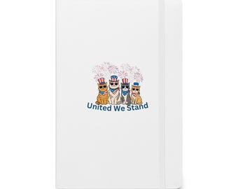 Cuaderno de tapa dura con diseño patriótico de gatos, regalo para amantes de los gatos unidos, diario de gatos rojo, blanco y azul, regalo para amantes de las mascotas del 4 de julio
