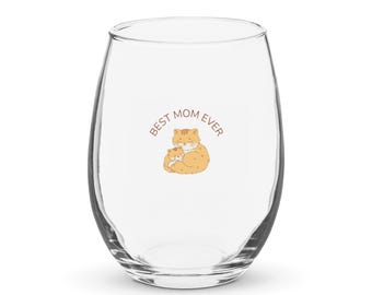 Best Mom stemless wine glass, cat lover gift for mom, mothers day cat owner gift, birthday gift for her, cute glass for mom, home bar glass