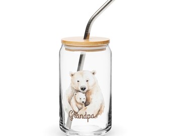 Grandpa bear can-shaped glass, bear glass, fathers day gift for grandpa, birthday gift for him, cozy bear Grandparent gift