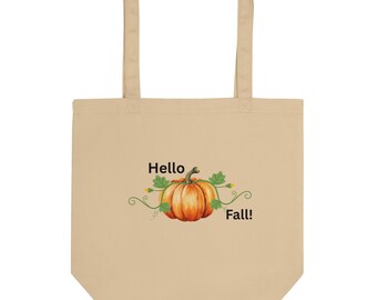 Fall eco tote bag, autumn tote bag, hello fall pumpkin tote, teacher appreciation gift, pumpkin reusable tote, Thanksgiving shopping bag