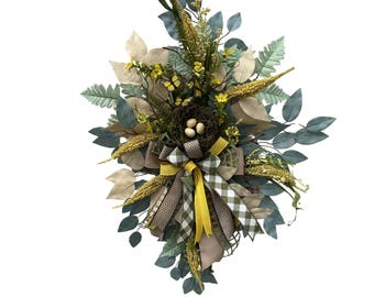 Smaller butterfly swag for front door, bird nest decoration, nature outdoor home decor, summer door hangar, greenery swag for front door
