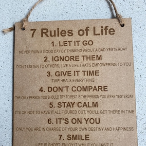 7 Rules of Life Plaque 3mm thick laser cut