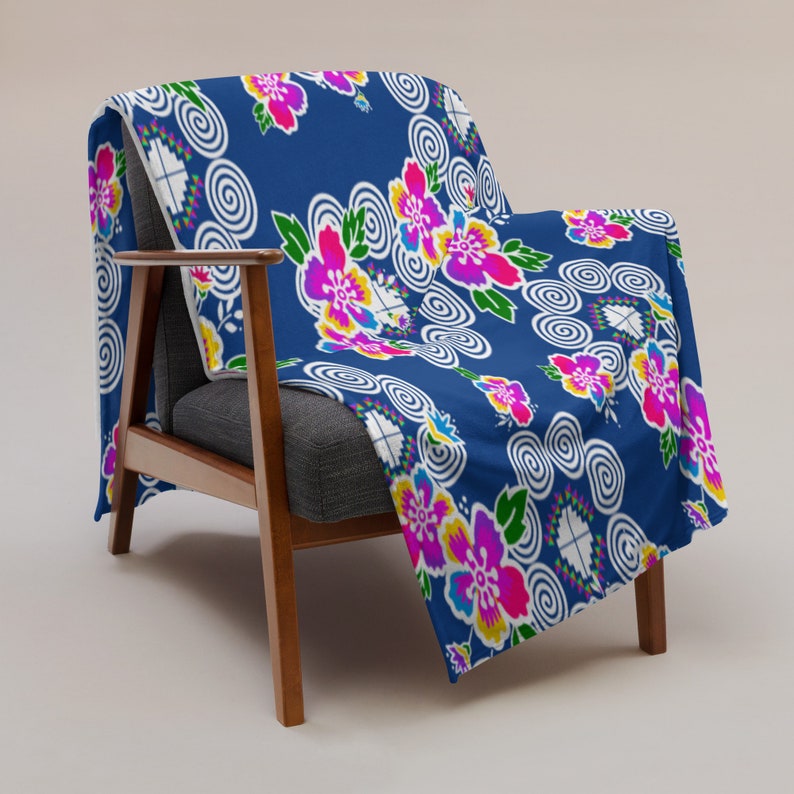 Hmong Inspired Blue Throw Blanket Etsy