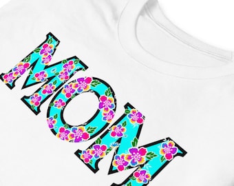 Hmong T-shirt MOM turquoise and flowers Short-Sleeve Unisex T-Shirt