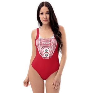 Hmong inspired xauv red One-Piece Swimsuit