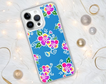 Hmong inspired Blue with flowers iPhone Case