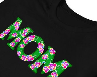 Hmong T-shirt | Hmong Inspired | MOM Green print with flowers Short-Sleeve Unisex T-Shirt | Hmong gifts
