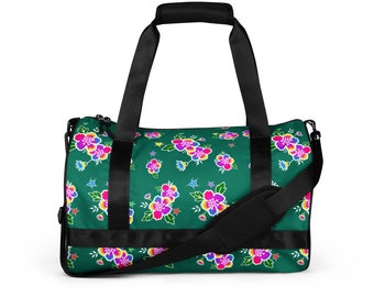 Hmong inspired green with flowers All-over print gym bag
