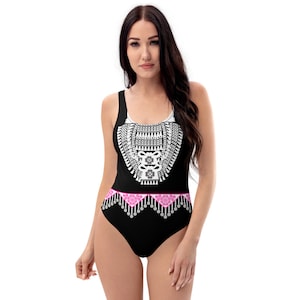 Hmong inspired xauv and hlab nyiaj One-Piece Swimsuit