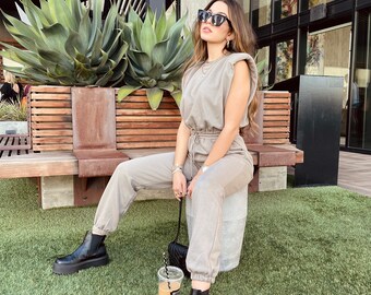 khaki jumpsuit outfit