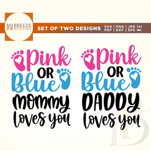 Gender reveal shirts SVG, roze of blauwe mama houdt van je, papa houdt van je, gender reveal party svg, baby svg, babyshower, zwangerschap svg