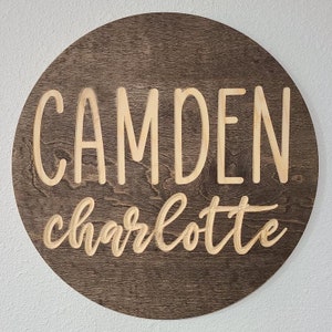 Custom 3D Engraved Name Sign | Round Nursery Name Sign | Baby Shower Gift | Round Wood Name Sign | Baby Name Name Sign | Name Reveal