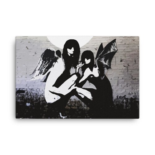 Banksy Canvas Print, Angels in shops Moonlight, Banksy Wall Art, Home Décor