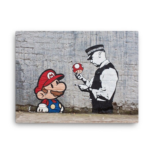 Banksy Digital Print, Banksy Mushroom, Banksy Mario with Police, Banksy Wall Art, Graffiti Street Art, Digital Download