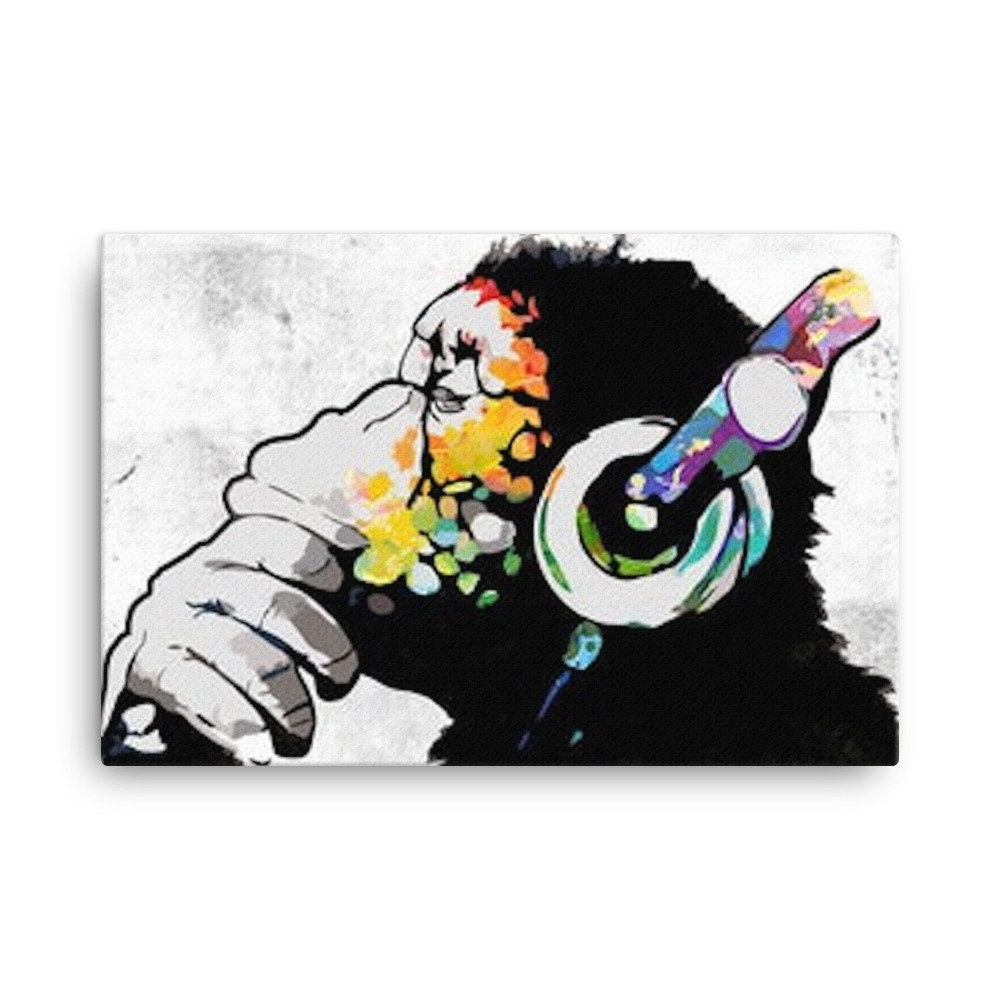 Banksy Digital Print, DJ Monkey, Monkey With Headphones, Banksy Wall Art, Gorilla, Chimp