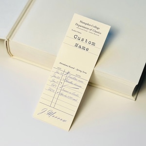 The Secret History Bookmark – Hampden College Record of Attendance