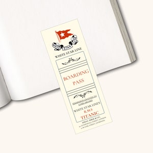 Titanic Bookmark, RMS Titanic Custom White Star Line, Vintage Boarding Pass, Titanic 1997 image 1