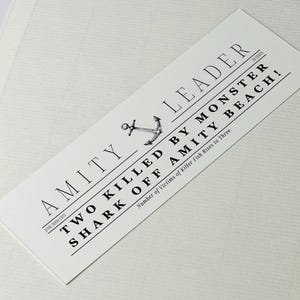 Jaws Bookmark – Amity Leader Newspaper Headline, 1975 Horror Prop, Cream Card