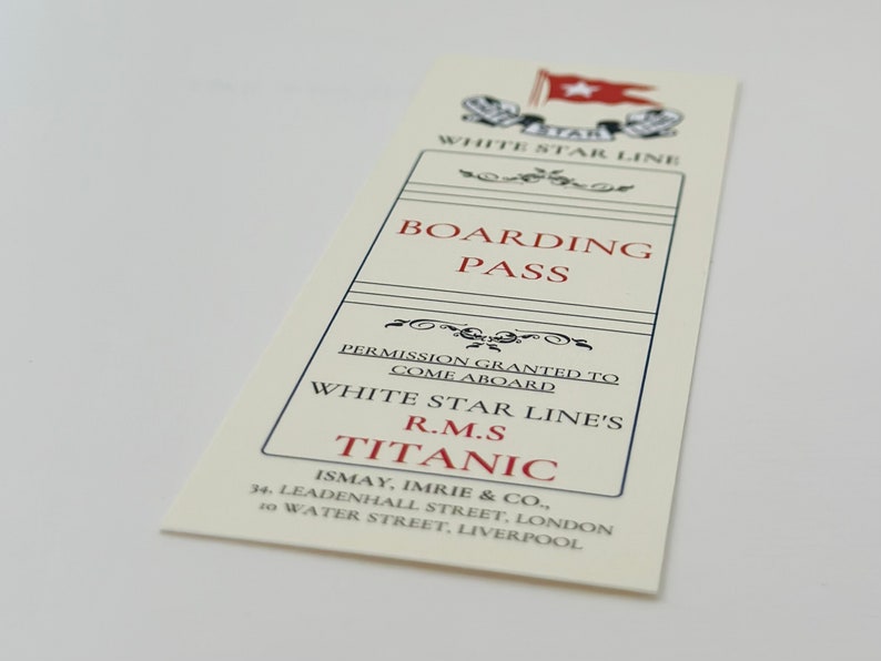 Titanic Bookmark, RMS Titanic Custom White Star Line, Vintage Boarding Pass, Titanic 1997 image 3