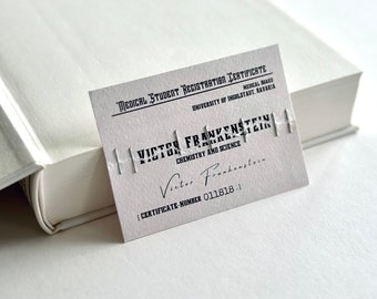 Victor Frankenstein Bookmark: Gothic Horror Cosplay Prop