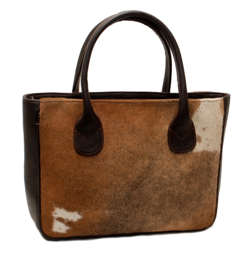 Cowhide Shoulder Bag for Women Brown and White Hair on Hide Purse