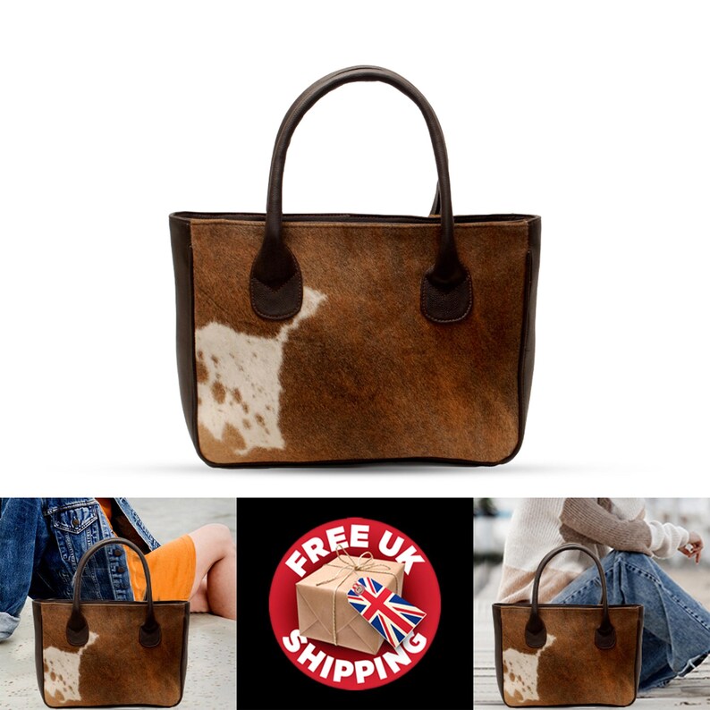 Cowhide Shoulder Bag for Women Brown and White Hair on Hide Purse
