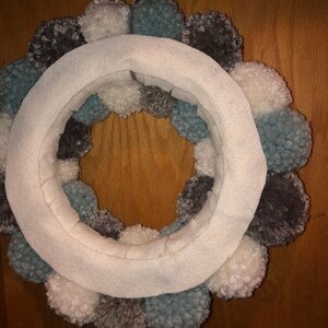 Blue white grey Pom Pom wreath image 4