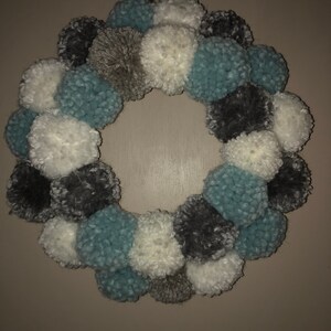 Blue white grey Pom Pom wreath image 2