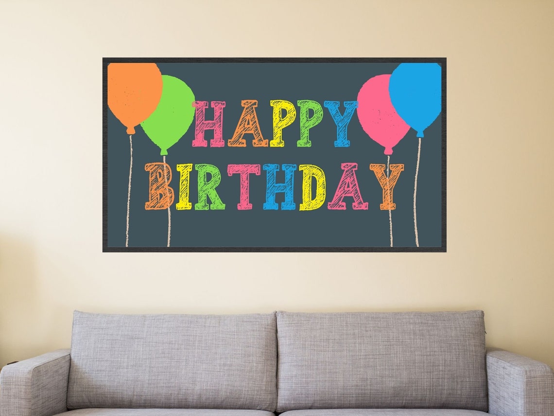 Samsung Frame TV Art, Happy Birthday, Colorful Chalk, Balloons, Rainbow
