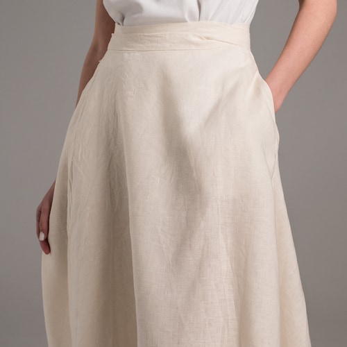 Linen Wrap Midi Skirt With Side Hidden Pockets / A-line Skirt | Etsy