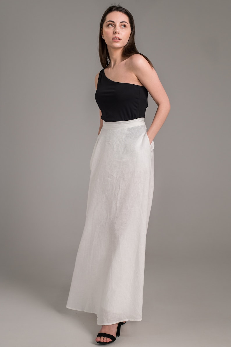 Linen wrap maxi skirt with side hidden pockets / Aline skirt Etsy