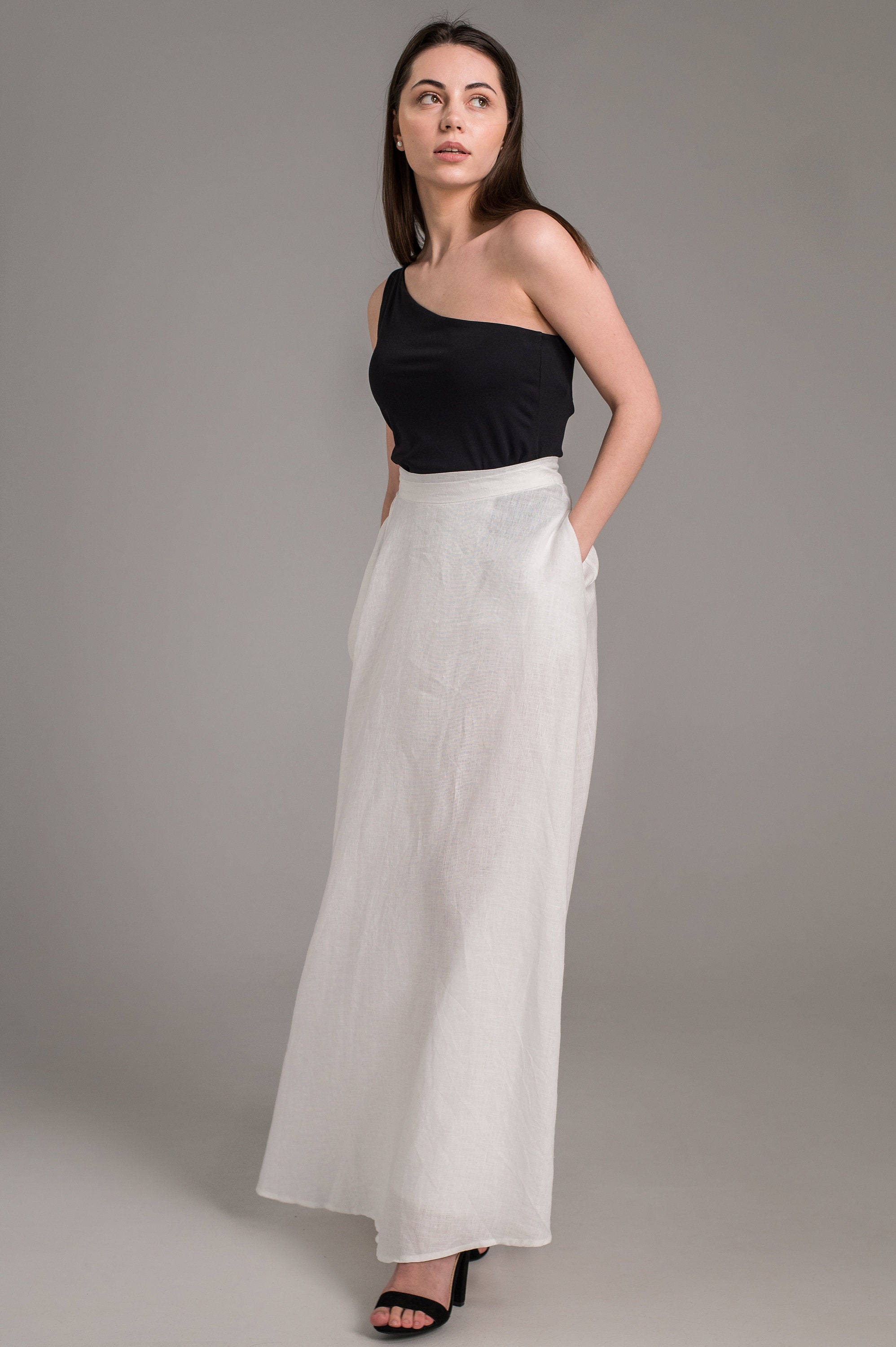 Linen wrap maxi skirt with side hidden pockets / A-line skirt | Etsy