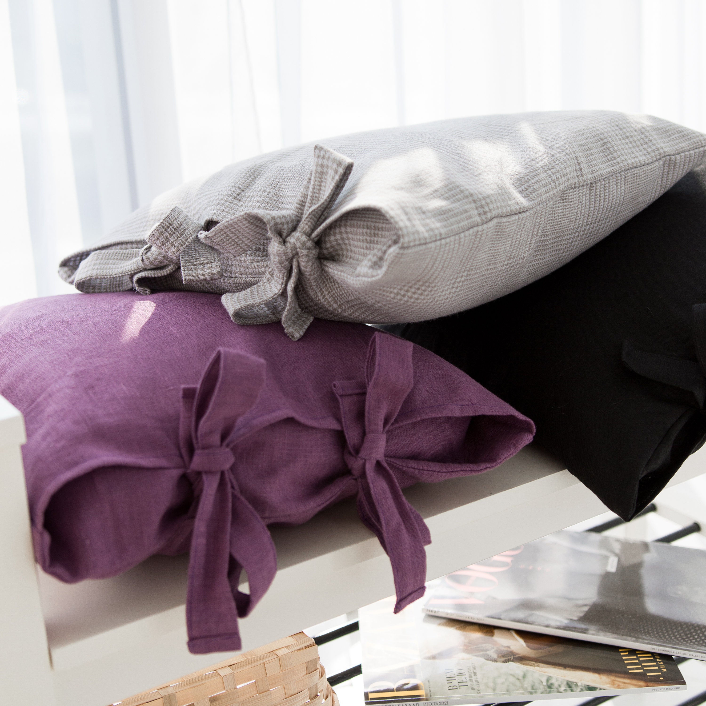 Linen pillow cover with ties and envelope closure. Decorative Etsy