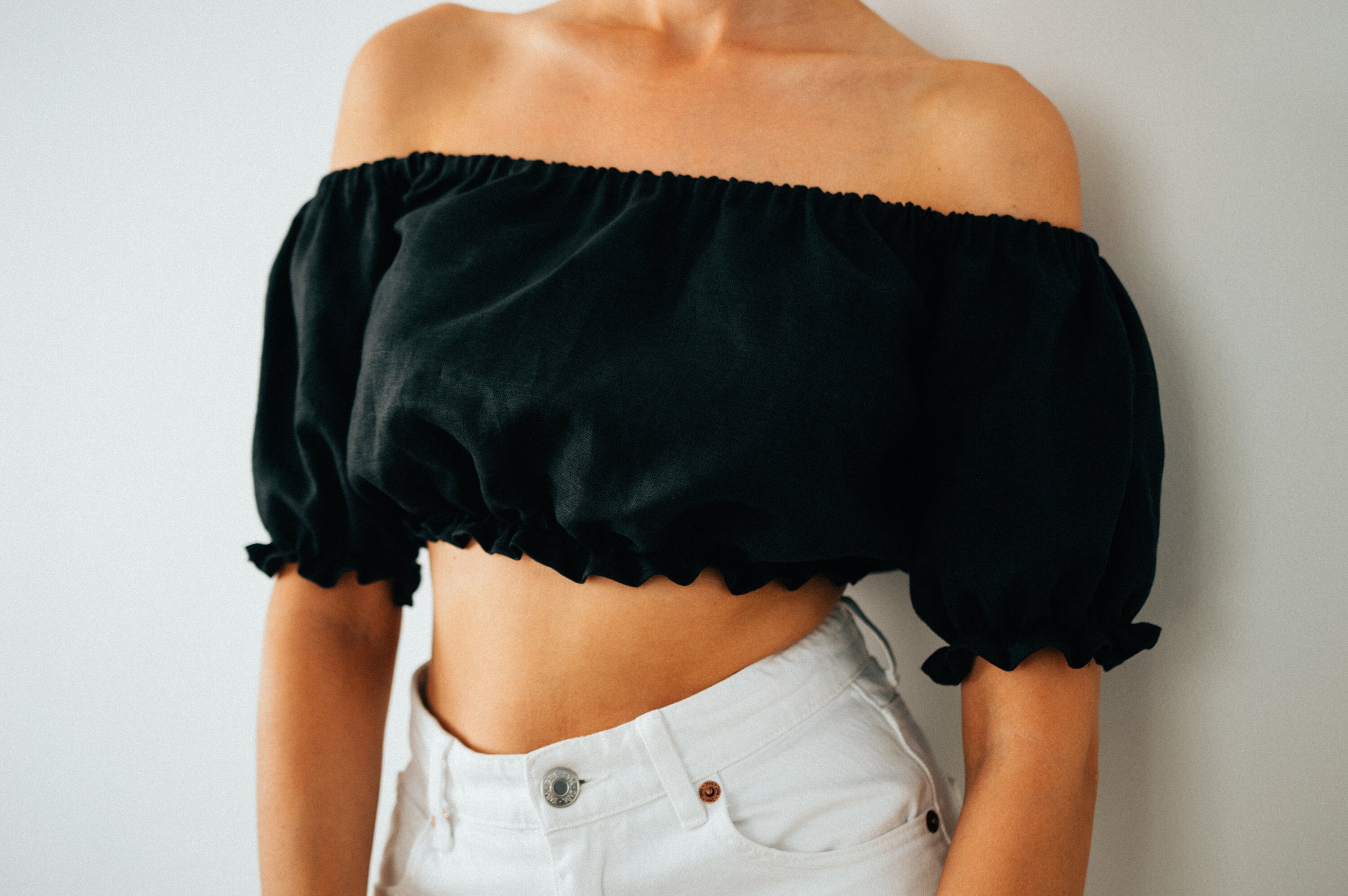 LINEN PUFFY TOP / off the shoulder linen crop top / voluminous Etsy