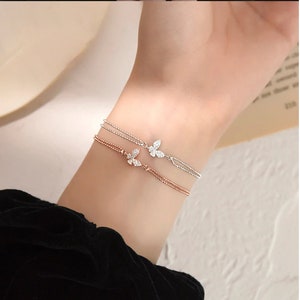 Sterling Silver Butterfly Bracelet, Zircon Butterfly Bracelet, S925 Butterfly Bracelet,  Rose Gold Butterfly Bracelet