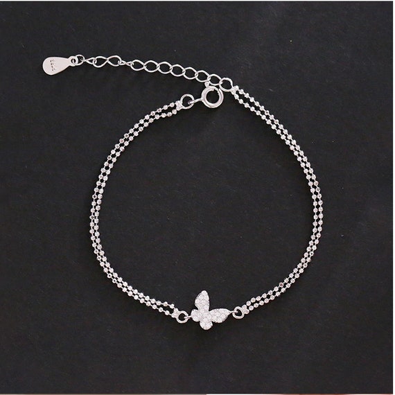 Sterling Silver Butterfly Bracelet, Butterfly Bracelet, Diamond Studded  Bracelet, Butterfly Charm Bracelet, Women Bracelet, Gift for Her 