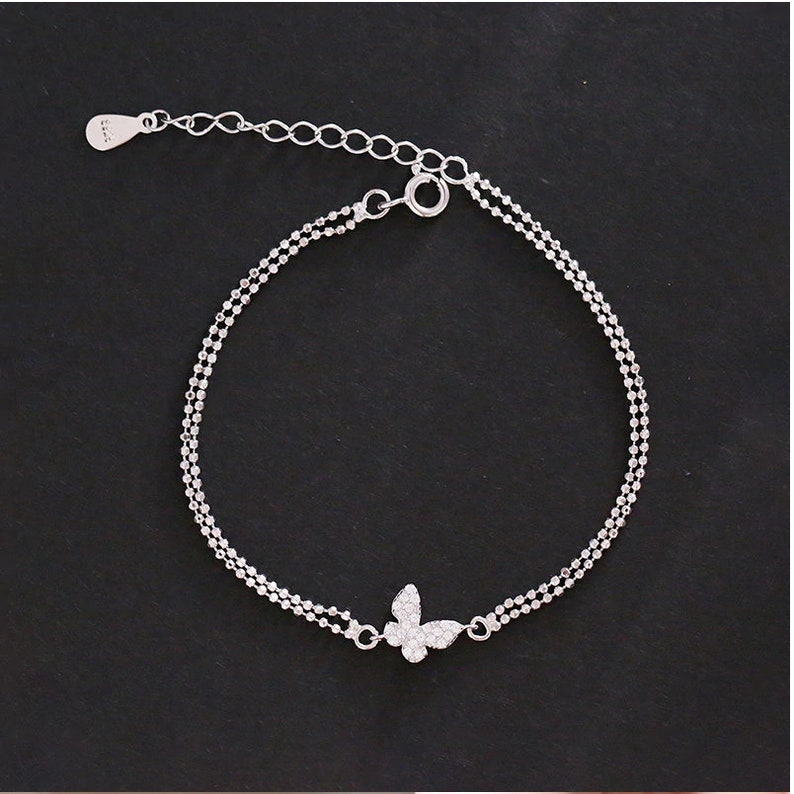 Sterling Silver Butterfly Bracelet Zircon Butterfly Bracelet Etsy
