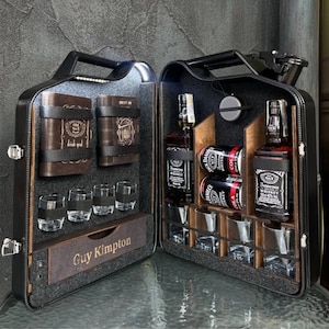 Minibar made from a 20-liter fuel canister. An unusual Christmas gift for a man, husband, father, brother. Minibar for home or travel