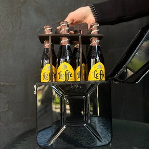 Minibar con bidón de 5 l y portacervezas de madera, minibar de cerveza, bar de cerveza portátil en bidón, bar para fiestas de camping, bar de combustible personalizado, bar de viaje