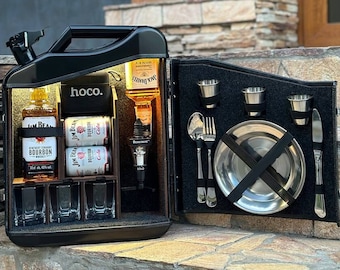 Minibar with dispenser and set of dishes for 3 persons. Minibar for picnics and travel. A great gift for anyone! Gift for Christmas!