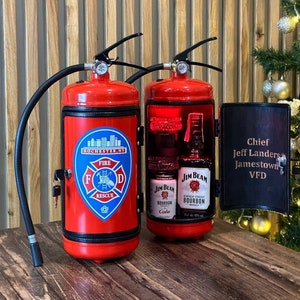 Barra de extintor con grabado personalizado, minibarra de extintor, minibar de whisky para bomberos, barra de combustible personalizada, juego de barra de viaje